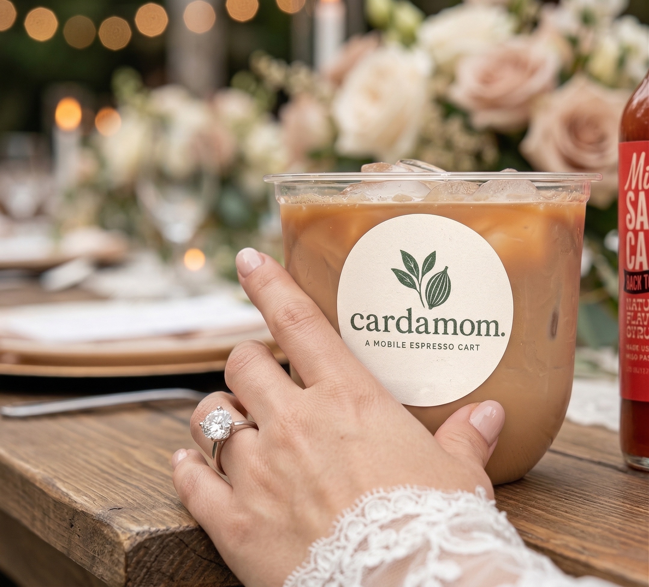Cardamom espresso cart at a wedding